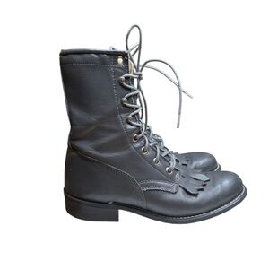 Texas Leather Kiltie Gray Lace Up Boots 5M Western Combat Style